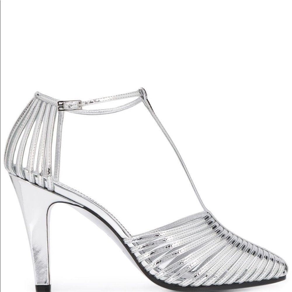 Givenchy Silver Metallic T-Strap Heeled Sandals - Picture 4 of 12